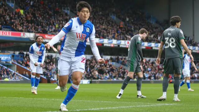 Blackburn striker Yuki Ohahsi celebrates