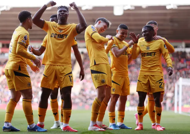 Jorgen Strand Larsen of Wolverhampton Wanderers celebrates