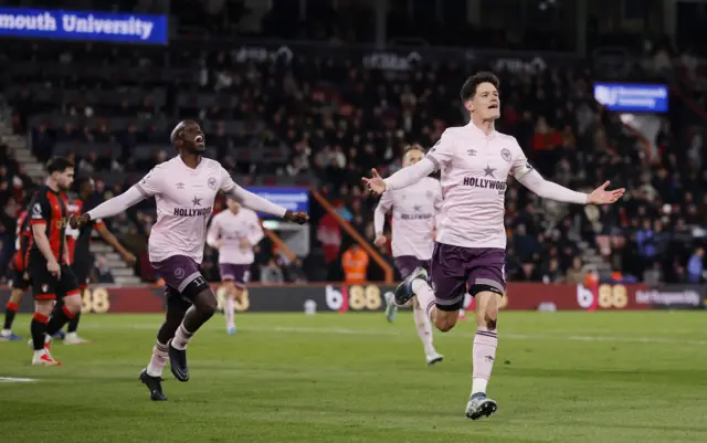 Brentford's Christian Norgaard celebrates scoring.