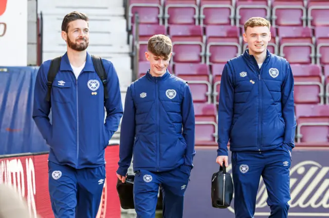 Scotland squad members Craig Gordon (left) and James Wilson (centre) with Scotland under-21 call-up Adam Forrester (right)