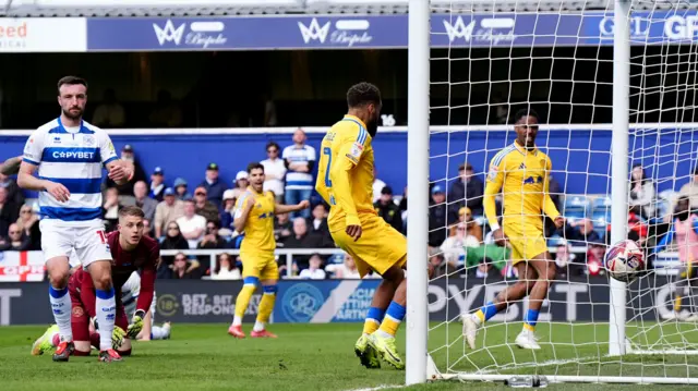 Junior Firpo watches his close-range finish nestle into the corner of the net