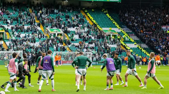 Celtic players warming up