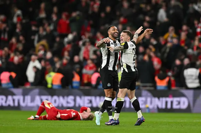 Callum Wilson (L) and Newcastle United's English defender Kieran Trippier celebrate