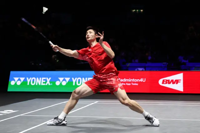 China's Shi Yu Qi plays a return against Taiwan's Lee Chia-hao during the Mens Singles Final