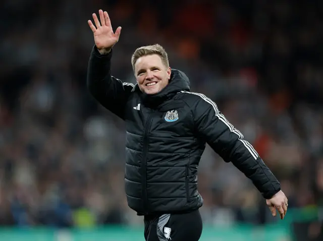 Eddie Howe, Manager of Newcastle United celebrates