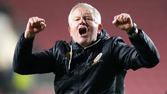 Sheffield United boss Chris Wilder shouts in celebration