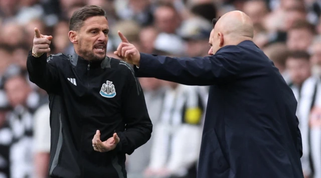 Newcastle United assistant manager Jason Tindall reacts