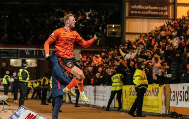 Sam Dalby celebrates his late derby winner in January