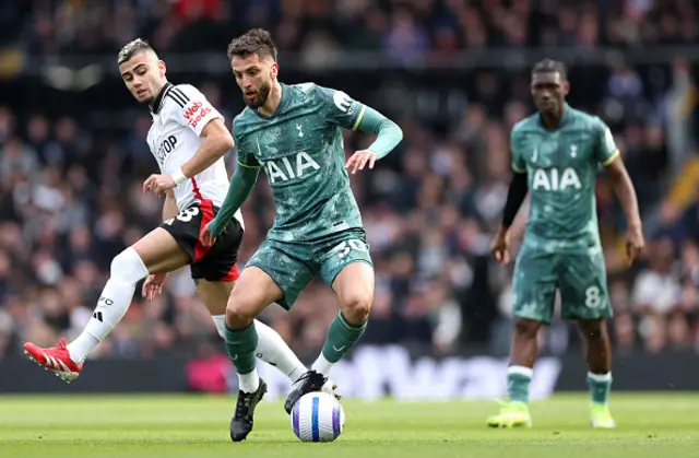 Rodrigo Bentancur of Tottenham Hotspur runs with the ball