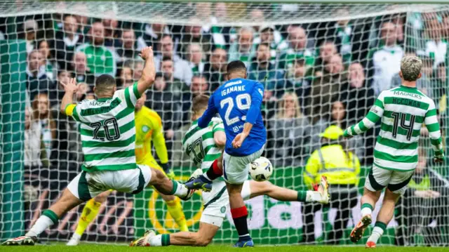 Hamza Igamane scores for Rangers against Celtic