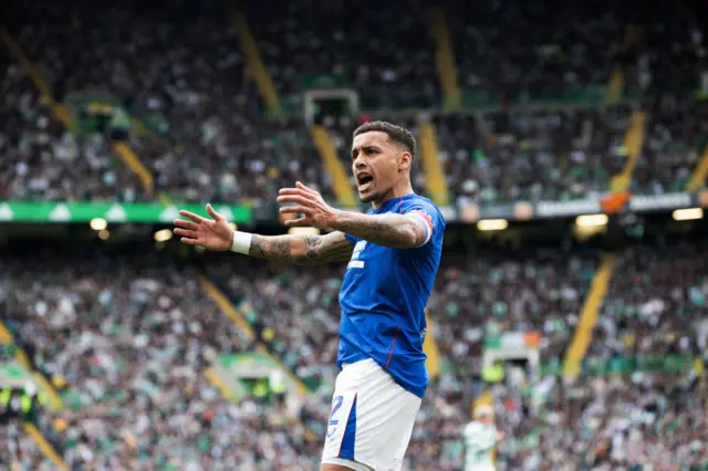 Rangers captain James Tavernier celebrates at Celtic Park