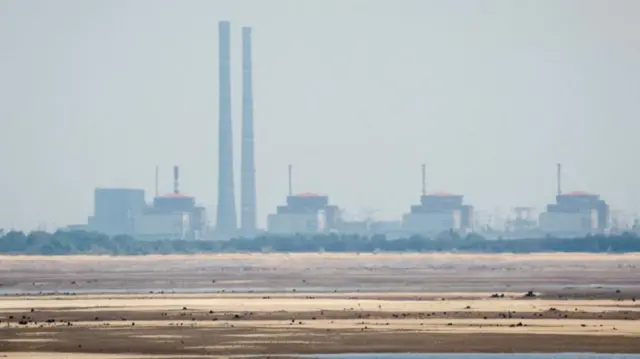 A wide-shot showing Zaporizhzhia Nuclear Power Plant.