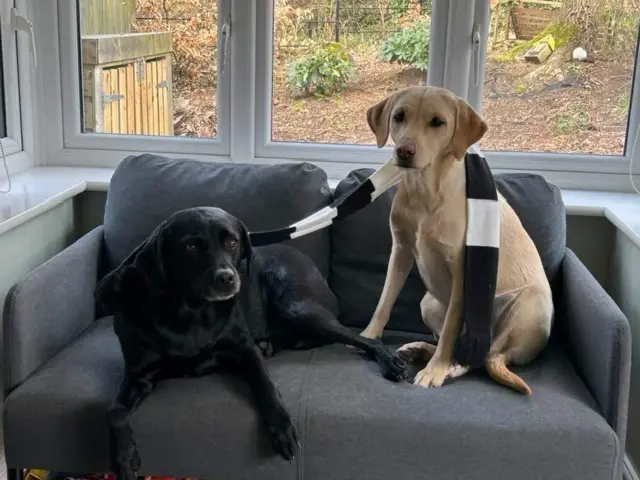 Sally and Lily with a Newcastle scarf