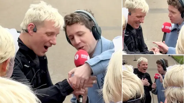 Jamie Laing reacts to a bracelet made by Matt Edmondson's 8-year-old daughter, Ivy. The bracelet says "Go!"