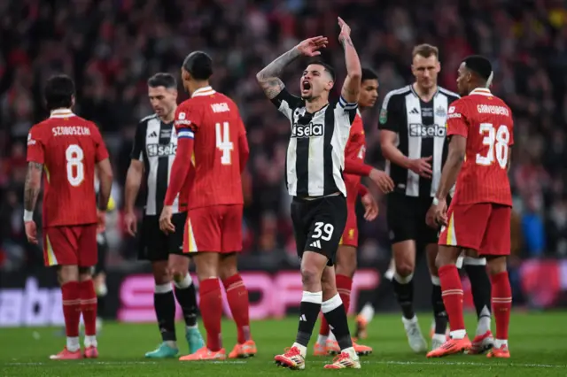 Newcastle midfielder Bruno Guimaraes celebrates