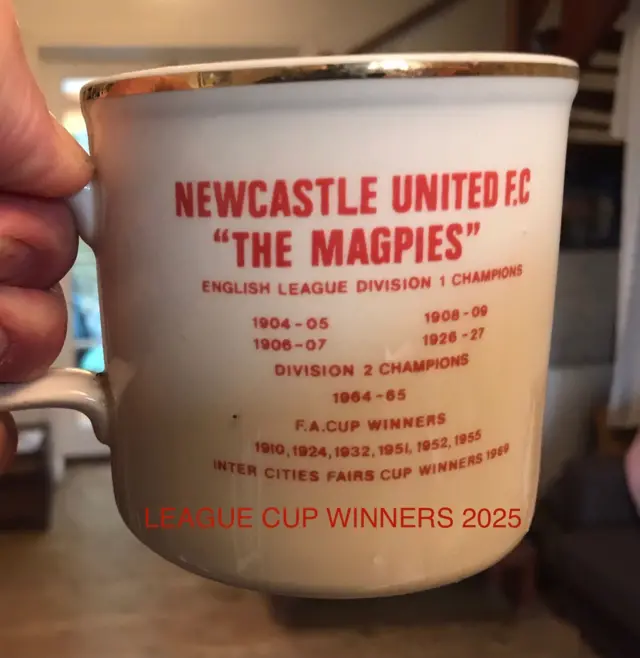 A mug showing Newcastle's list of honours