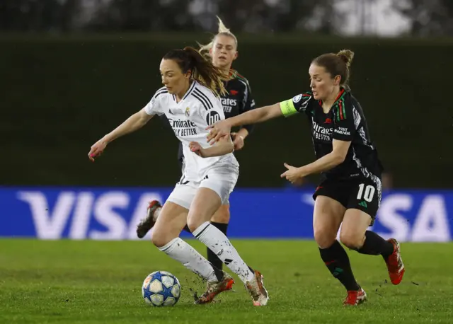 Real Madrid's Caroline Weir in action with Arsenal's Kim Little