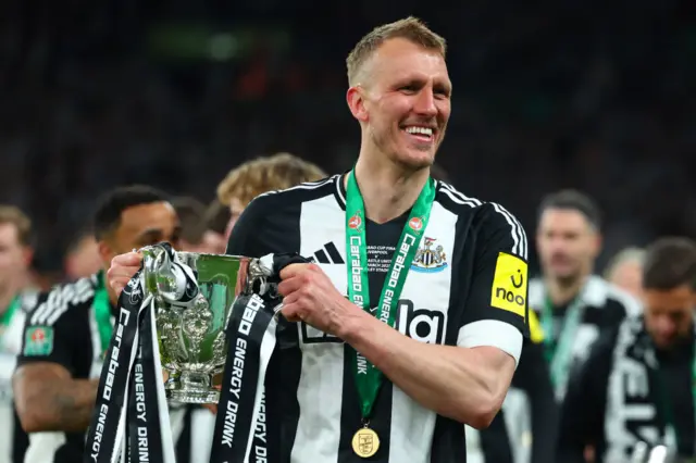 Dan Burn at Wembley with the Carabo Cup