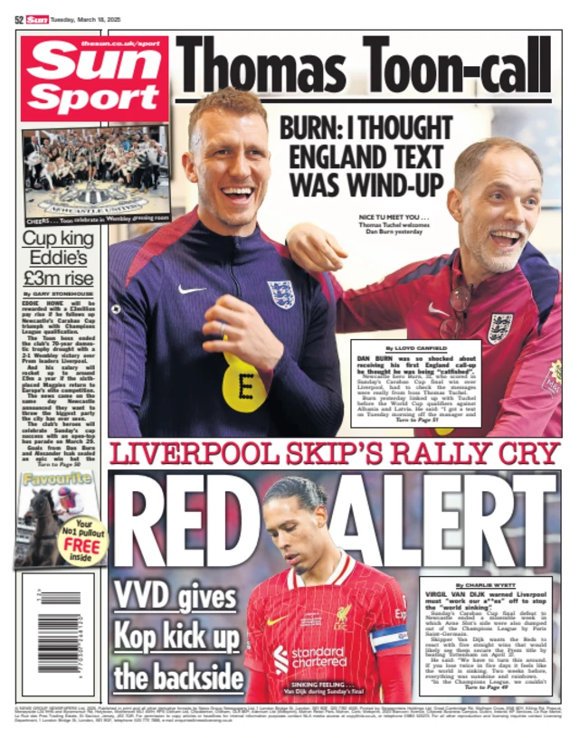 The back page of Tuesday's edition of The Sun