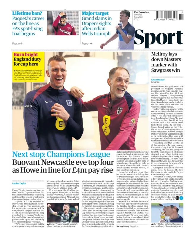 The back page of Tuesday's edition of The Guardian