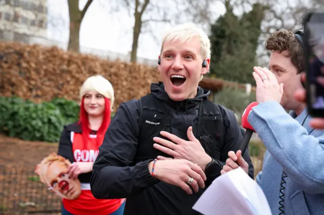 Jamie looking very happy whilst Matt Edmondson interviews him