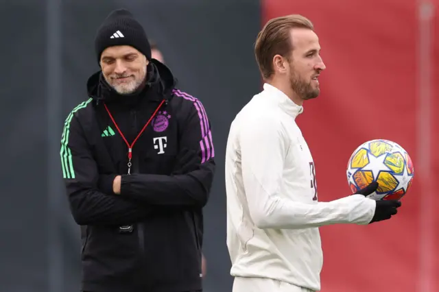 Harry Kane and Thomas Tuchel in Bayern training