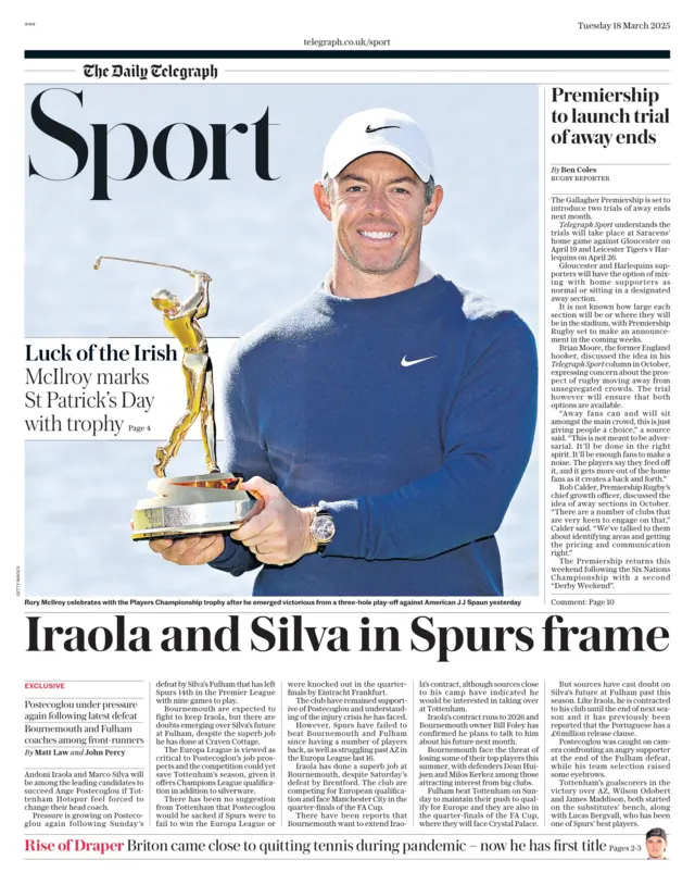 The back page of Tuesday's Daily Telegraph