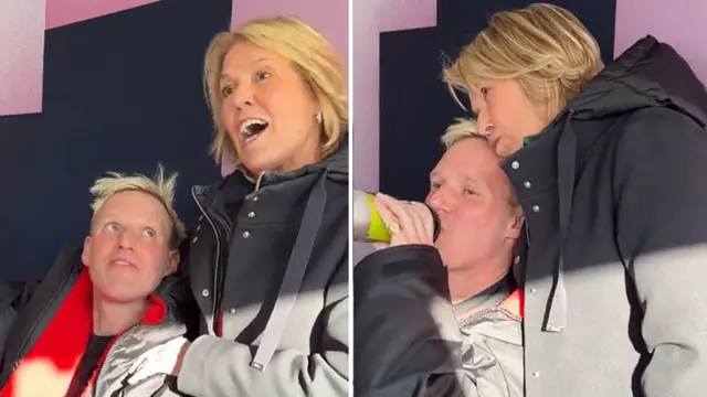 Jamie Laing gets a cuddle from mum Penny at the end of today's ultra marathon