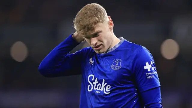 Jarrad Branthwaite of Everton looks dejected