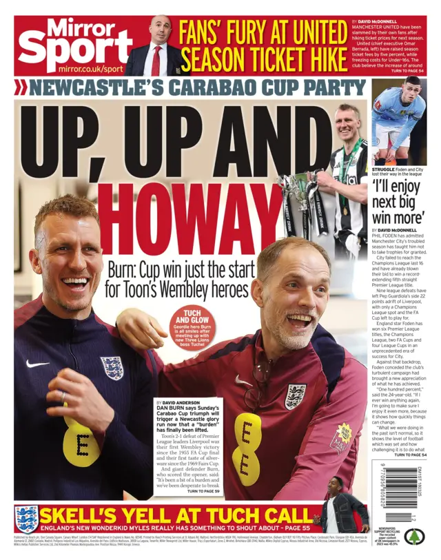 The back page of Tuesday's Daily Mirror