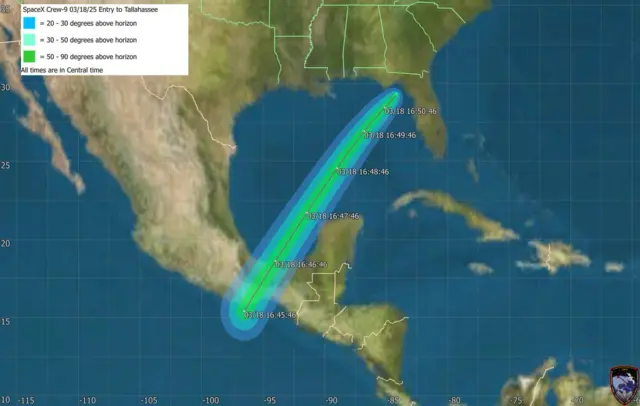 A map showing the path the capsule will take