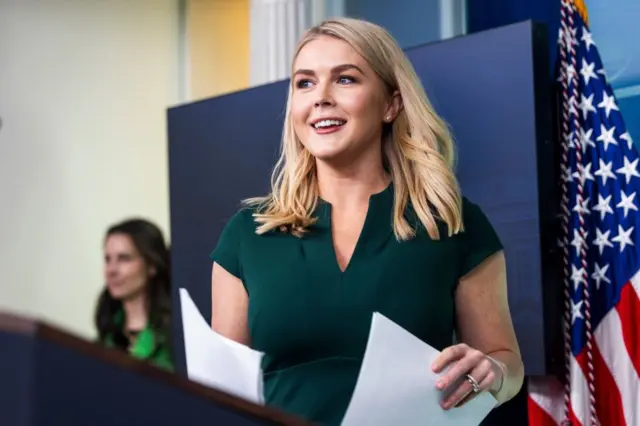 White House Press Secretary Karoline Leavitt speaks to reporters in the briefing room of the White House