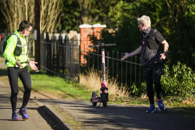Jamie Laing and his runner encounter a scooter