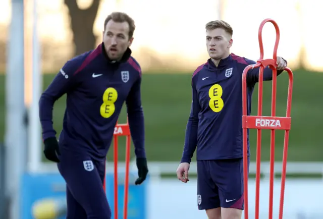 Liam Delap of England looks on during a training session