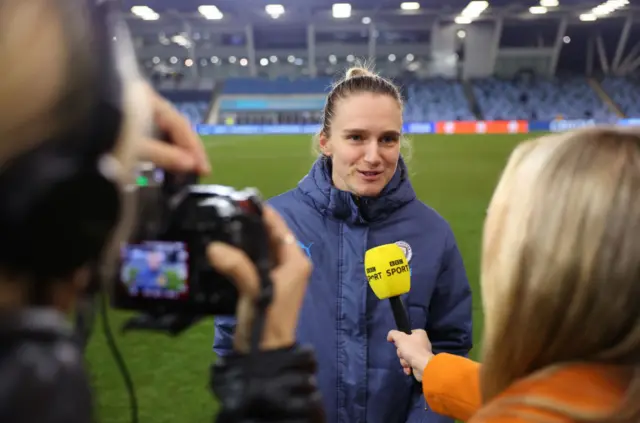 Vivianne Miedema of Manchester City is interviewed by BBC Sport