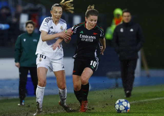 Real Madrid's Caroline Weir in action with Arsenal's Kim Little