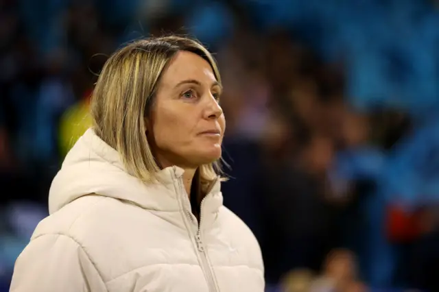 Sonia Bompastor, Manager of Chelsea, looks on prior to the UEFA Women's Champions League Quarter Finals.