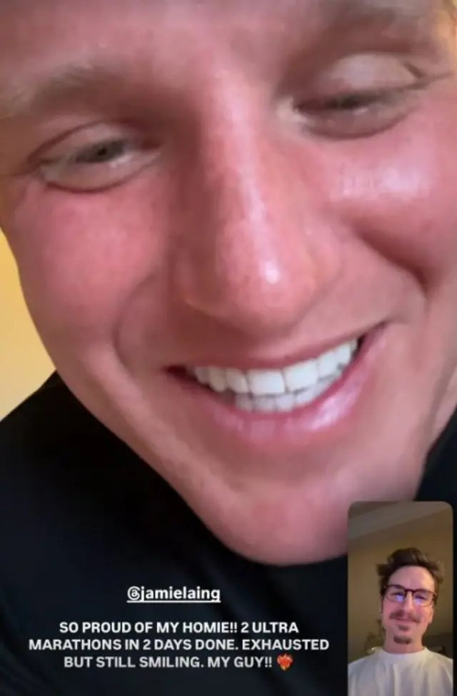 Jamie looks excited on a Facetime call with Proudlock who looks very proud of him