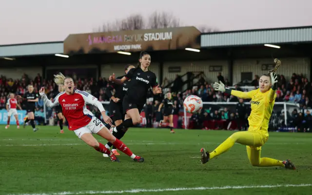 Arsenal's Alessia Russo reacts as she misses a chance