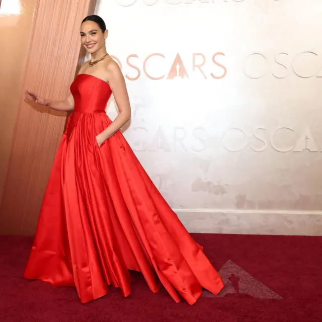 Gal Gadot in a red gown on