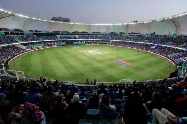 General view at the Dubai International Stadium as India face New Zealand