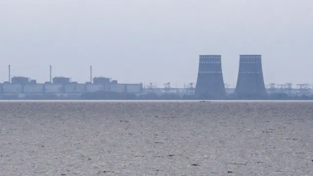 Zaporizhzhia Nuclear Power Plant, Europe's largest nuclear power station and currently held by Russian occupying forces, is pictured on October 29, 2022 from Prydniprovske in Dnipropetrovsk oblast, Ukraine.