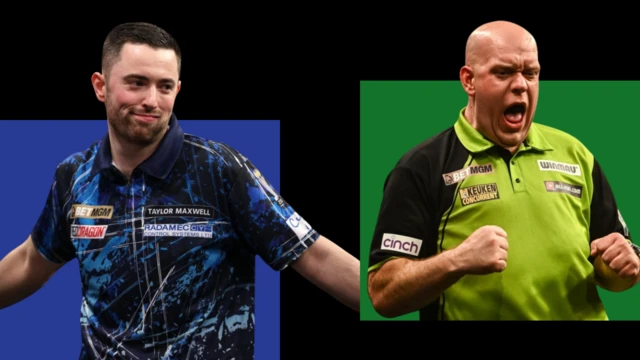 A graphic of Luke Humphries and Michael van Gerwen