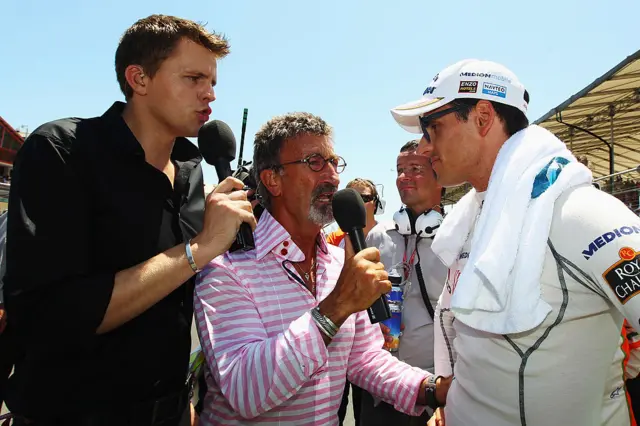 Jake Humphrey, Eddie Jordan and Adrian Sutil