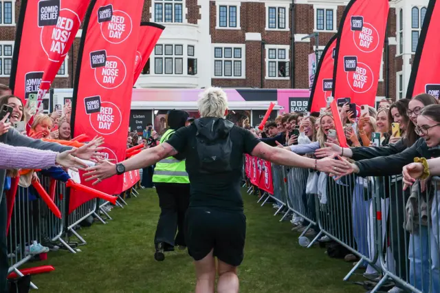 Jamie Laing arrives at Loughborough uni at the end of day 3 of his Ultra Marathon Man challenge