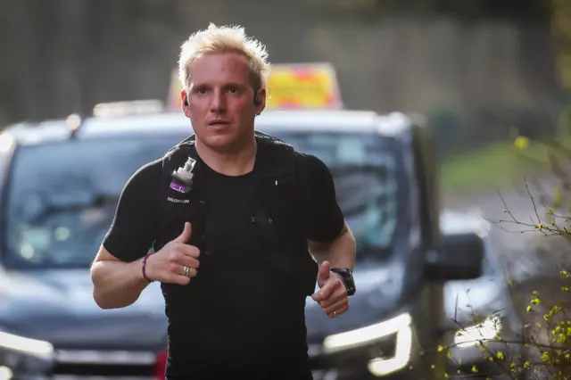 Jamie Laing runs on Day 3