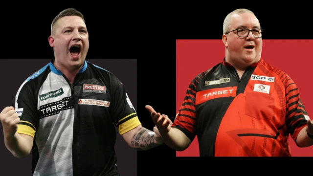 A graphic of Chris Dobey and Stephen Bunting