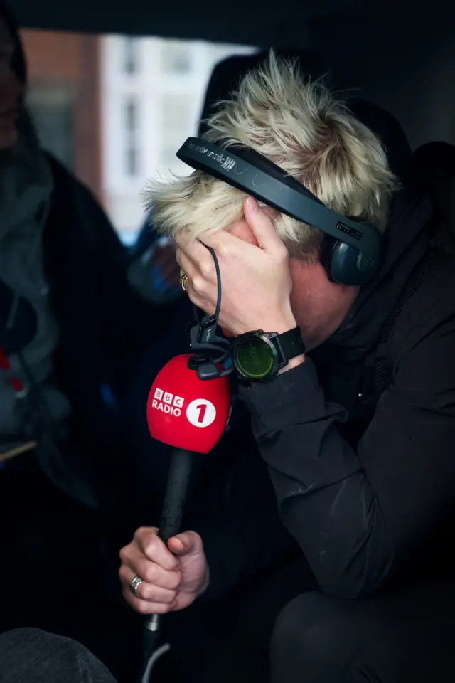 Jamie Laing cries in a car