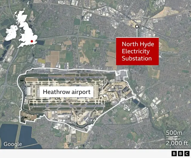 A map showing the location of the substation close to Heathrow airport