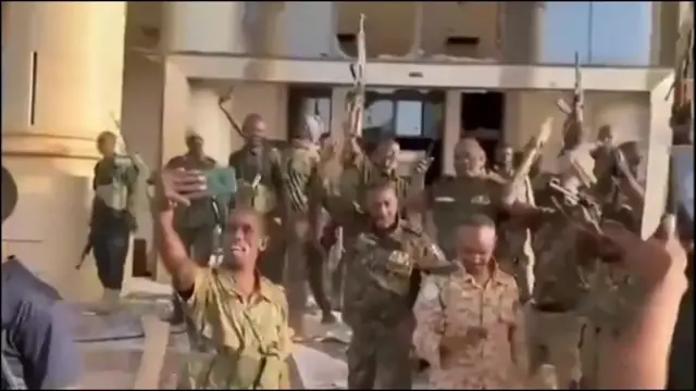 Sudanese army stands outside republican palace in the capital Khartoum